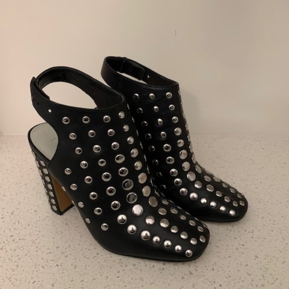 1. State Leather Black Heels with Silver Decals - Picture 1 of 5